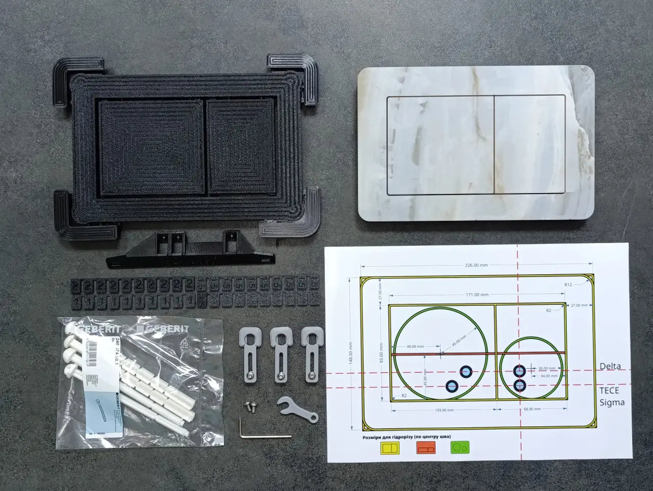 Paslėptų revizinių durelių iš plytelės montavimo komplektas
